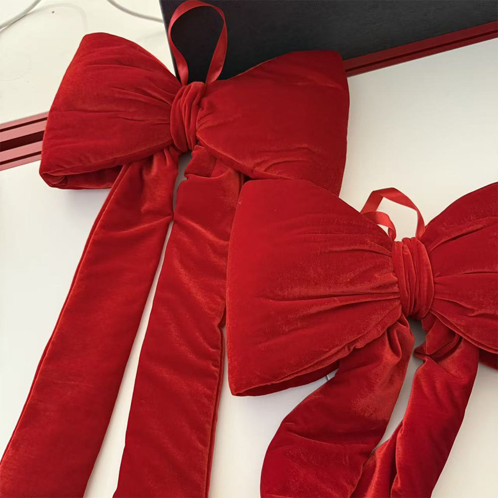 Large Christmas Bow Decoration Velvet Hanging Ornament for Tree Wall Door Holiday Decor