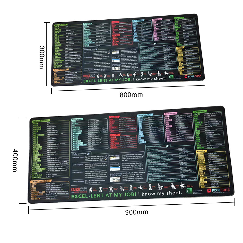 Excel Shortcut Office Desk Mat Non-Slip Desk Mouse pad Office Keyboard Shortcuts Mouse pad