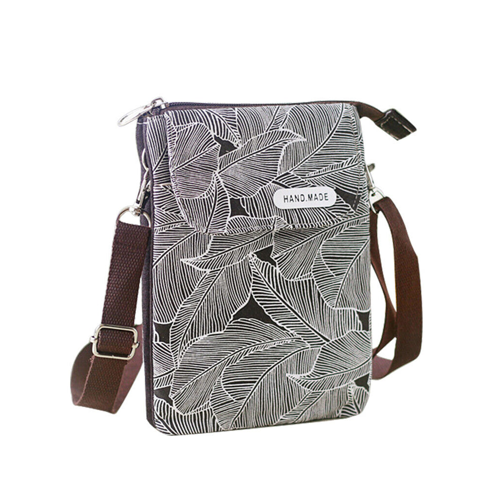 5 Layer Leaf Pattern Canvas Cell Phone Crossbody Bag