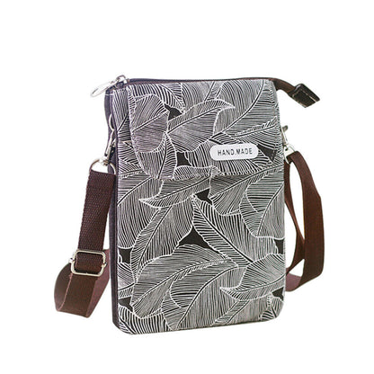 5 Layer Leaf Pattern Canvas Cell Phone Crossbody Bag