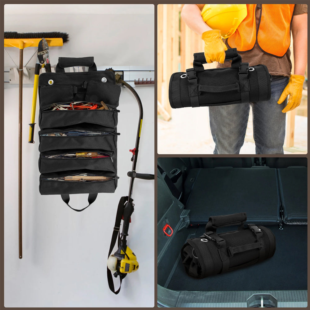 Roll-Up Hardware Tool Storage Bag with Detachable Zipper Pouch