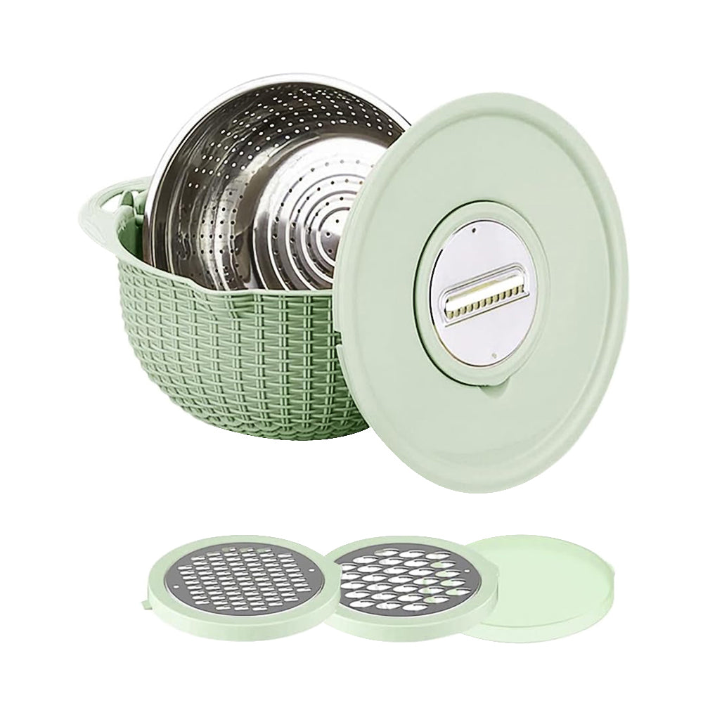 4 In 1 Double-layer Rotatable Colander Bowl Set with Lid and 3 Blades