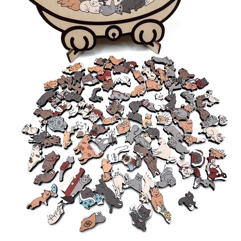 135 Pieces Colored Cat Shaped Wooden Jigsaw Puzzle With Stand For Cat Lovers