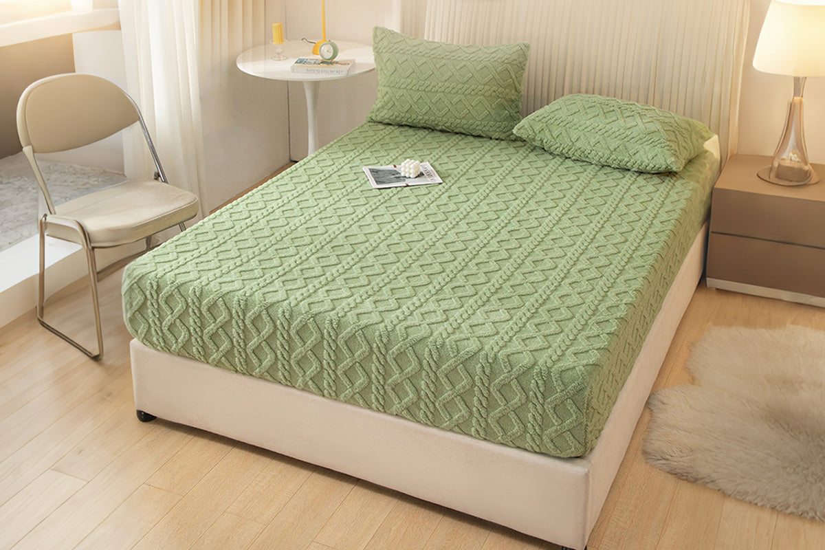Fleece Textured Bed Fitted Sheet Plush Jacquard Warm Fitted Sheet Elastic Deep Pocket Mattress Cover