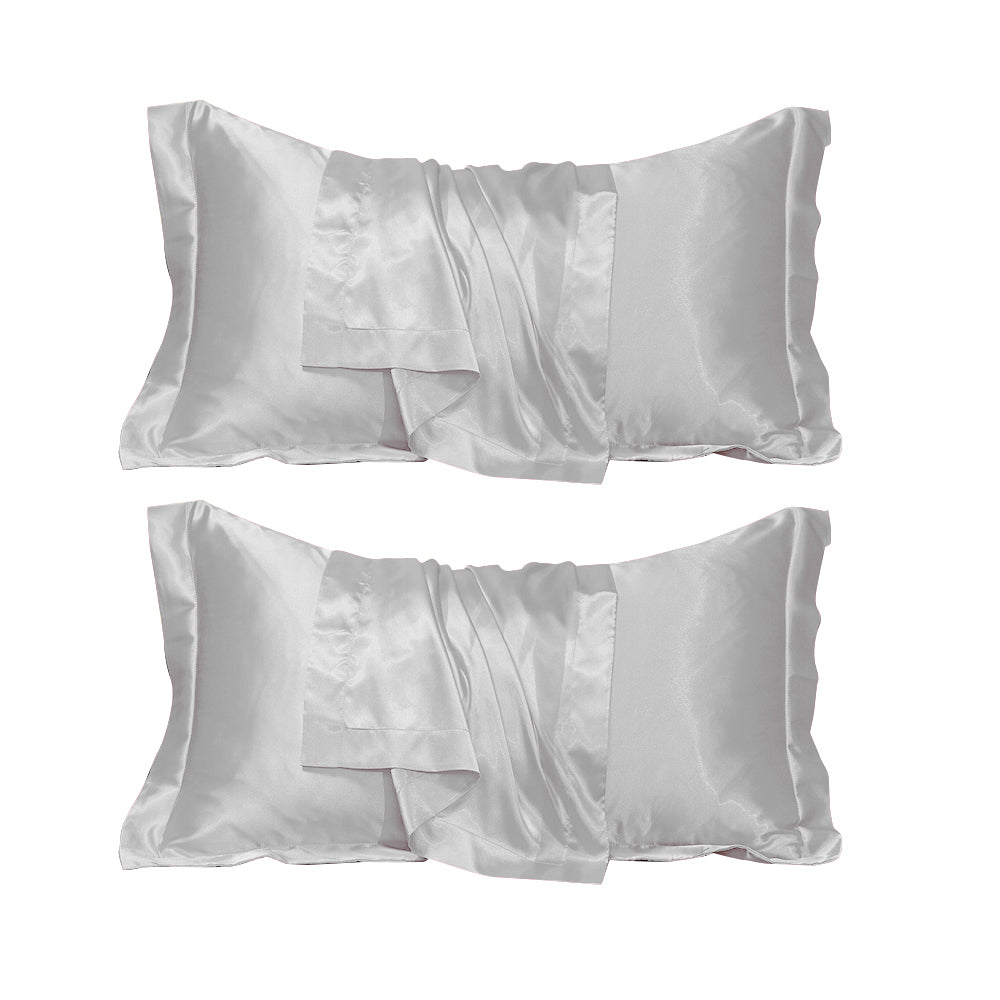 2Pcs 48x74cm Satin Pillowcase Solid Color Silk Soft Bedding Pillowcase