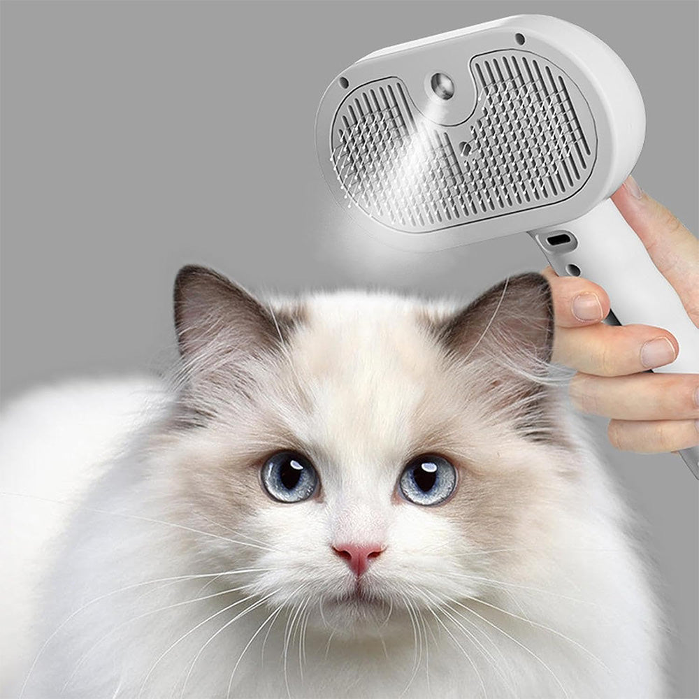 Rechargeable Pet Cat Dog Grooming Spray Brush with Self-Cleaning Function
