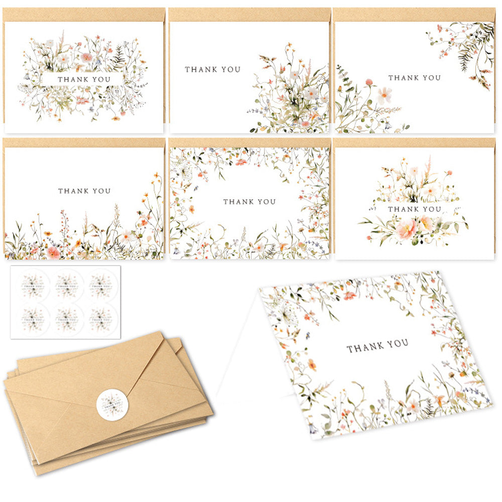 36 Pack Floral Thank You Cards Bulk with Kraft Envelopes Matching Stickers