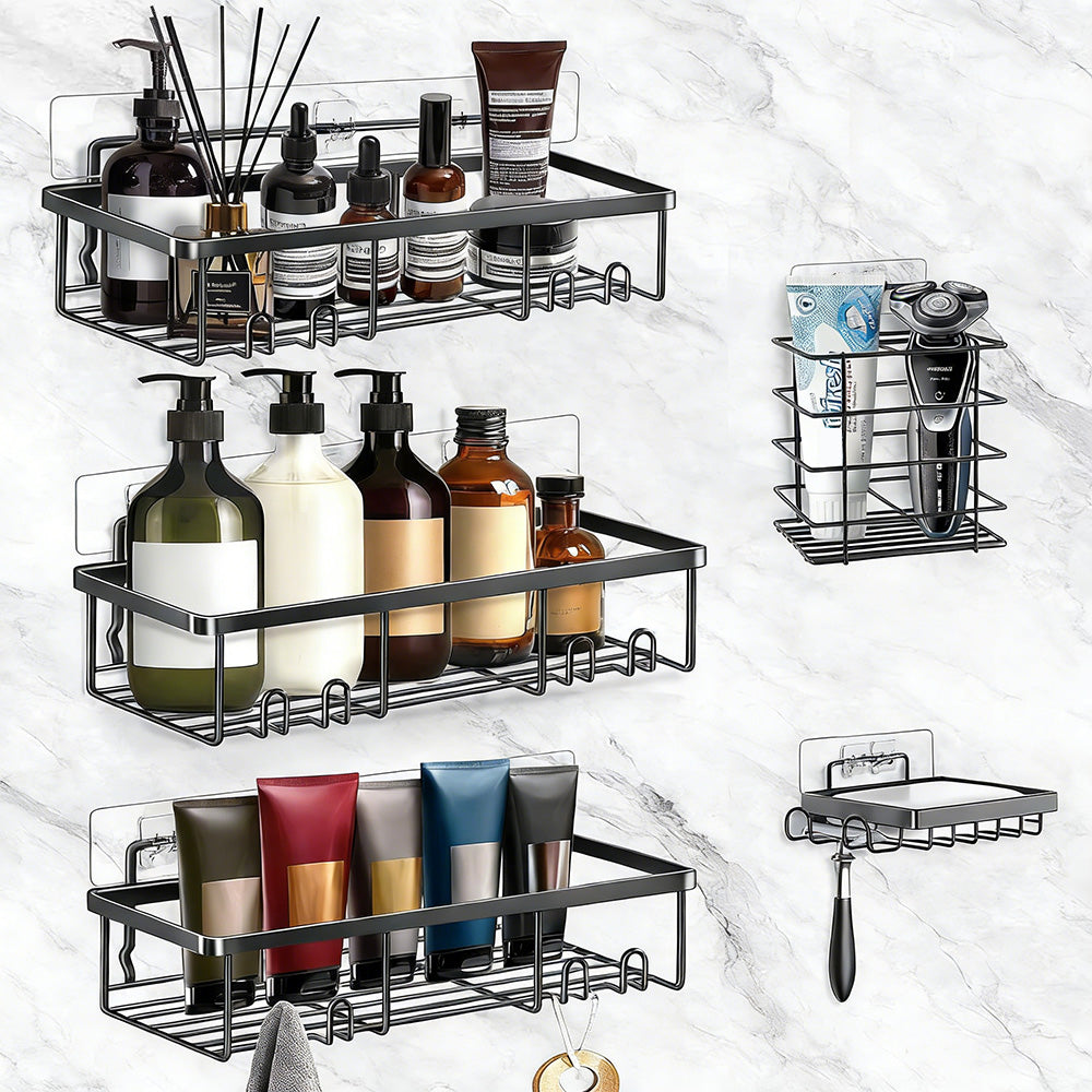 5Pcs Shower Caddy Adhesive Bathroom Wall Organizer Rack