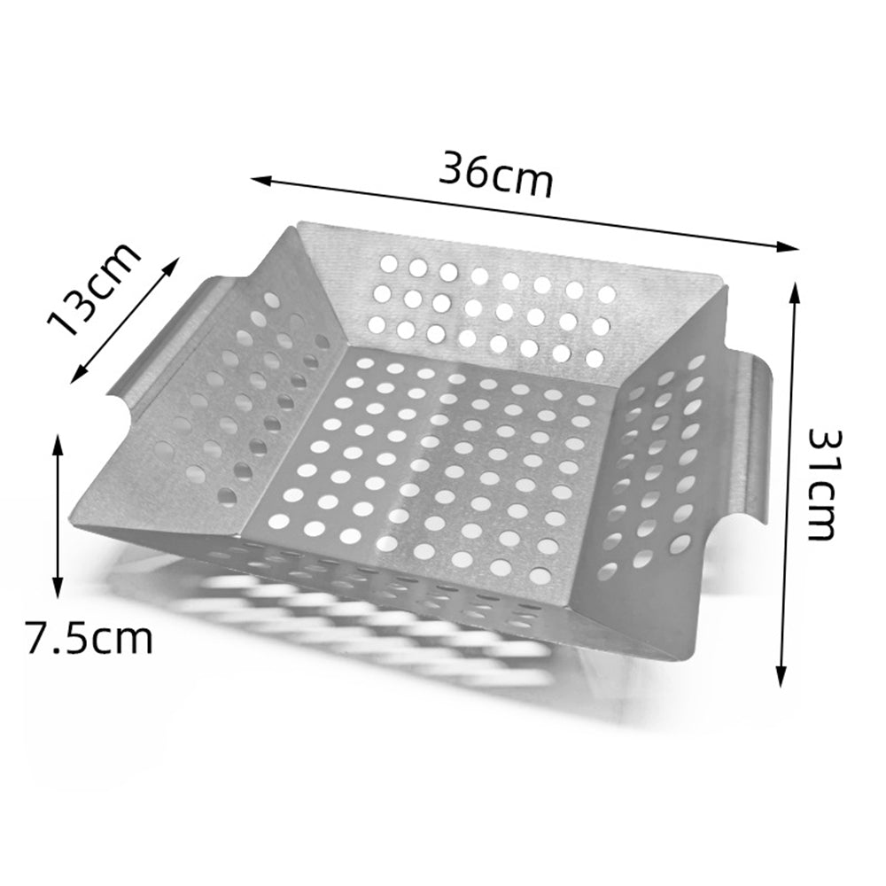 Vegetable Grill Basket Stainless Steel Barbecue Wok Pan Tray for Grilling