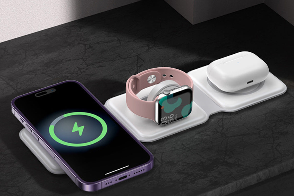 3 in 1 Foldable Wireless Charging Base for iPhone 16 15 14 13 12 Pro Max Plus Apple Watch and AirPods