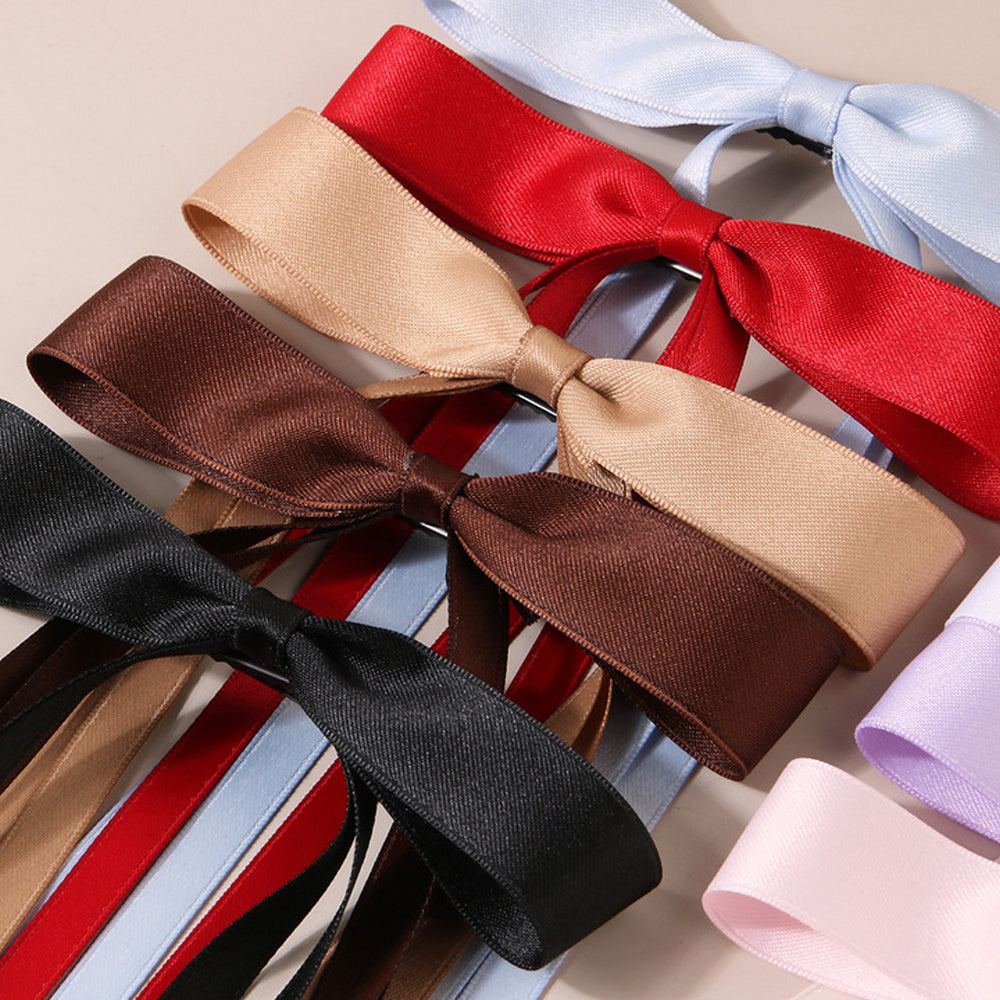 6Pcs Artificial Silky Satin Bow Hair Clips Ribbon Accessories