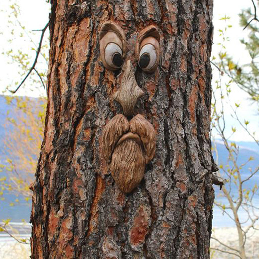 4Pcs Outdoor Statues Old Man Tree Hugger Bark Ghost Face Decoration