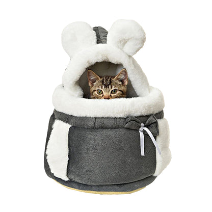 Plush Backpack Portable Pet Hanging Chest Bag with Hand Warmer Pocket
