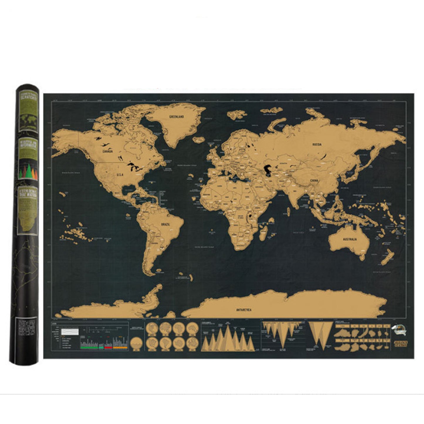 82x60CM/42x30CM Scratch Off Colored World Map with Scratch Accessories Kit-Continental Style