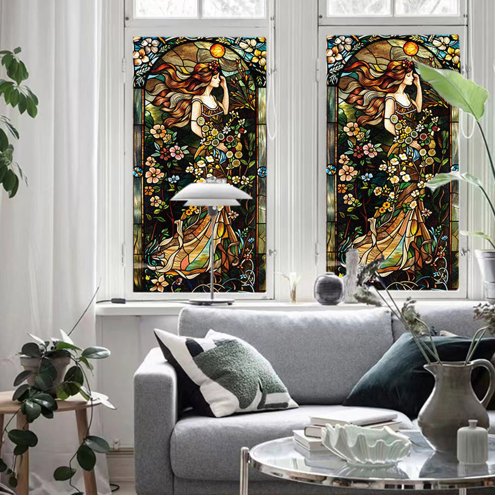 Static Cling Window Film Stained Glass Sticker Fairy Decor Glass Privacy Film