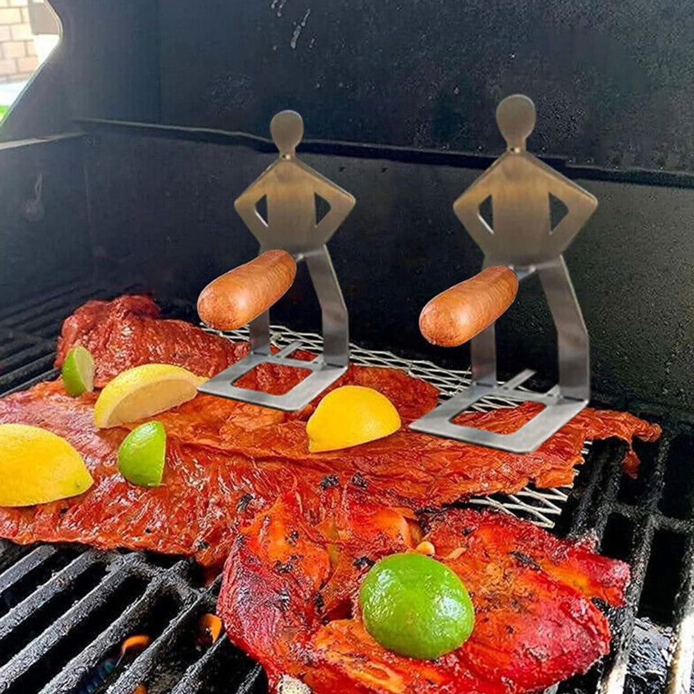 2Pcs Funny Man Shape Hot Dog Roaster Reusable Stainless Steel Sausage Holder for BBQ