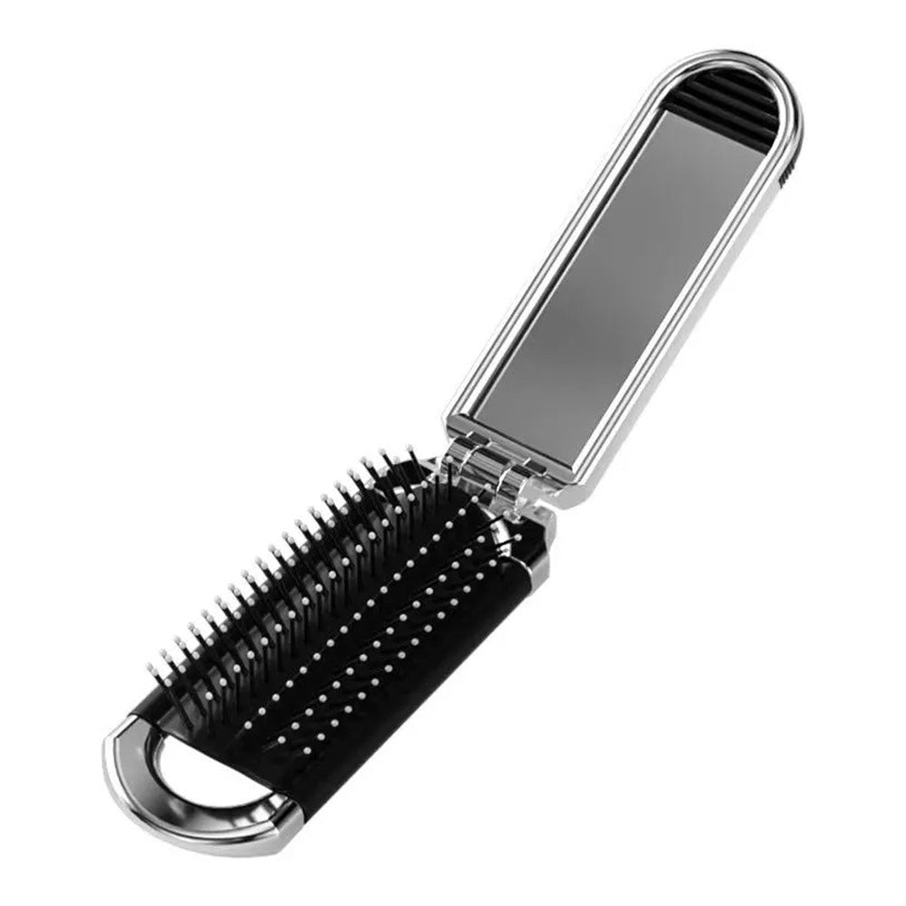 2Pcs Folding Hair Brush with Detachable Makeup Mirror Portable for Travel Student Office