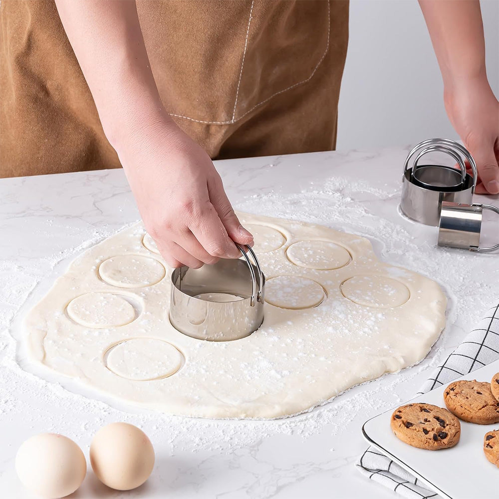 2X5 Pieces Stainless Steel Round Cookie Cutters with Handle Cake Baking Dough Tools