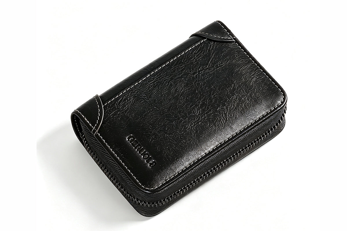 PU Leather Accordion Card Holder Zipper Credit Card Wallet Purse for 20 Cards
