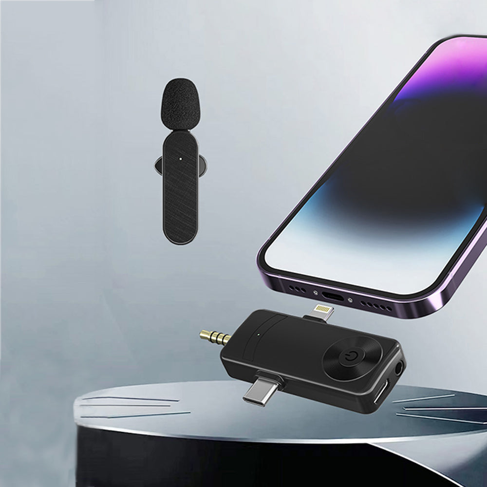 3 in 1 Wireless Lavalier Microphone for Android Phone iPhone Vlog Live Stream Mic