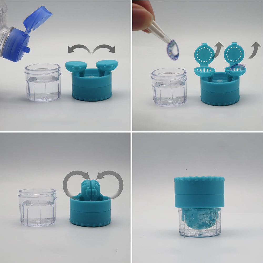 Manual Contact Lens Cleaner Washer and Contact Lens Storage Case with Mirror