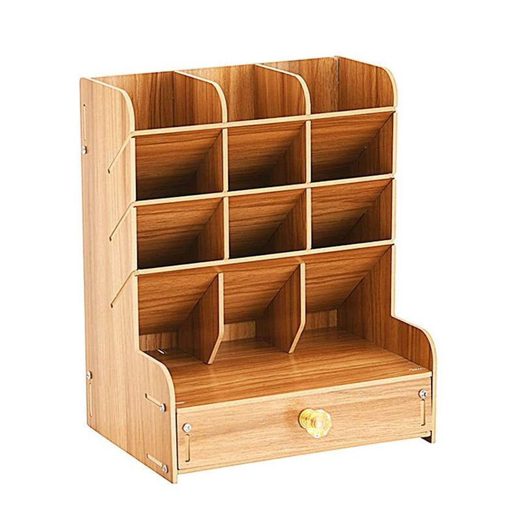Wooden Desk Organizer with Drawers Art Supplies Storage Desktop Stationary