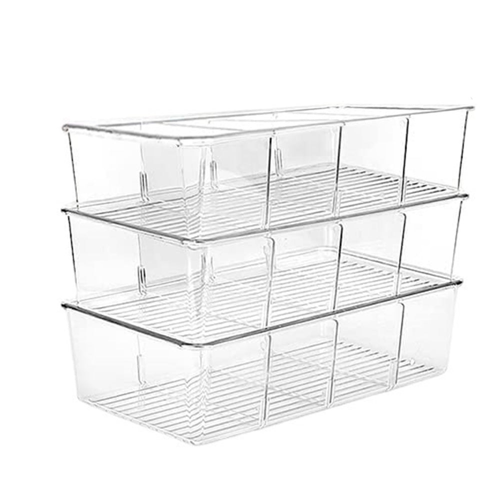 3Pcs Food Storage Organizer Bins Divided 4Parts Kitchen Pantry Fridge Organizers