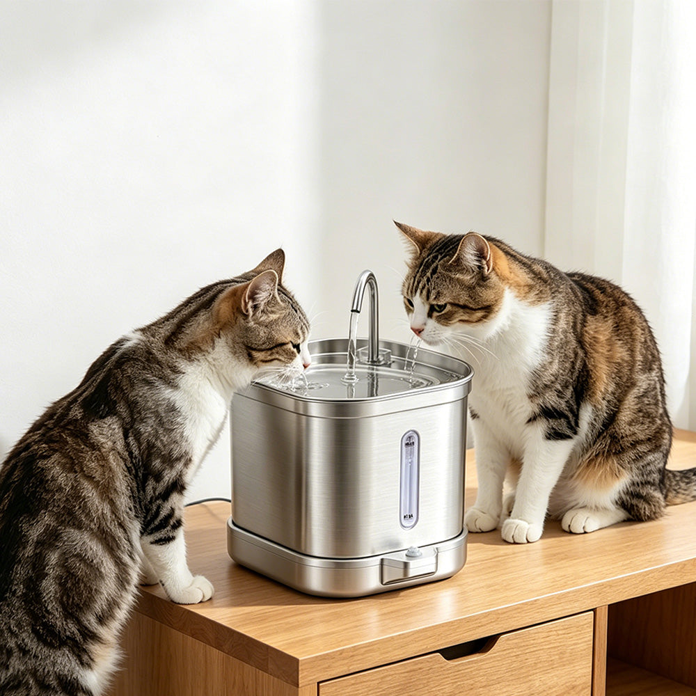 2L Stainless Steel Cat Water Fountain with 3 Modes Wireless Pet Water Dispenser for Dogs Cats