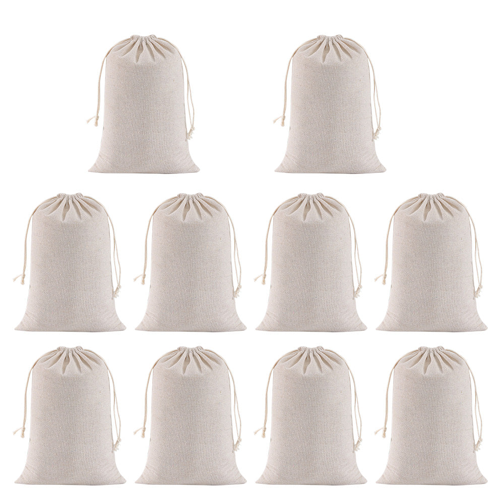 10 Pack Cotton Linen Drawstring Storage and Gift Bags in 2 Sizes