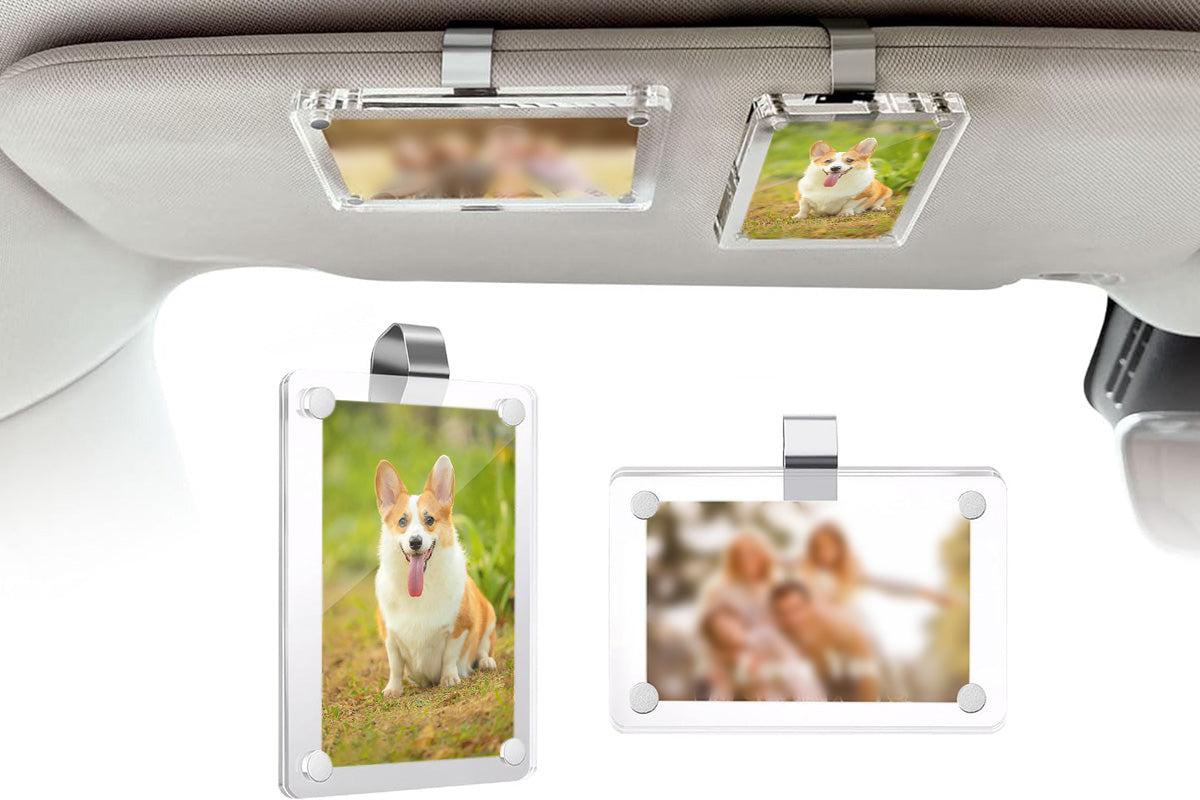 2PCS Clear Car Sun Visor Photo Holder Visor Picture Frame With Clips