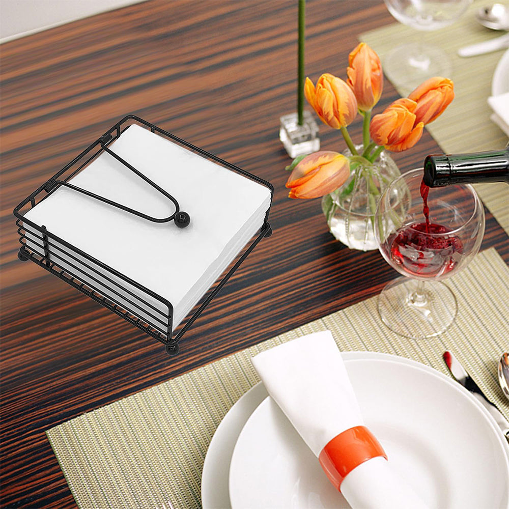 2Pcs Black Metal Square Paper Napkin Holders with Weighted Arm