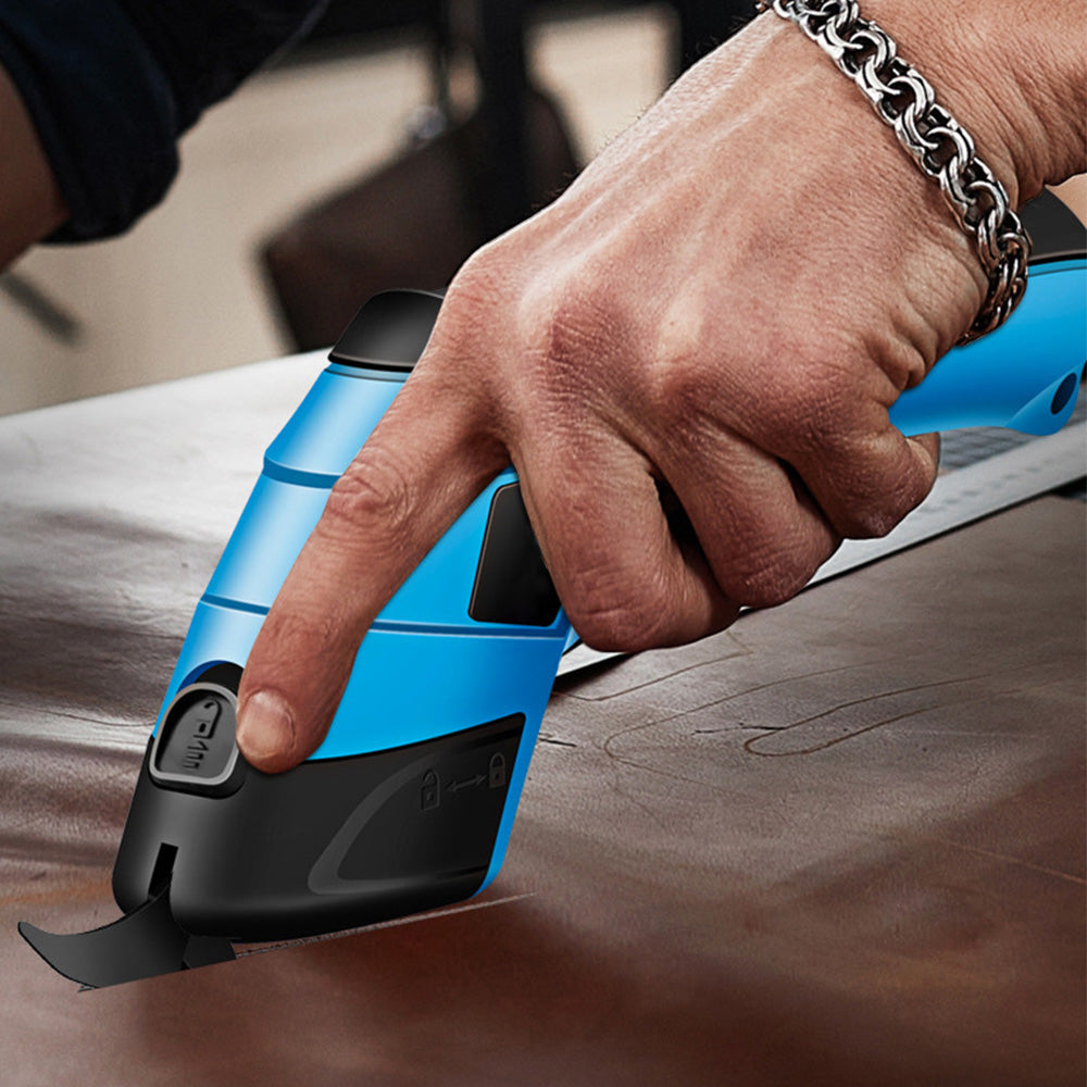 Blue Power Cordless Electric Tailor Scissors with a Replacement Head and Two Scissors Tip Covers