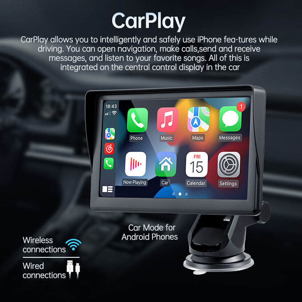 7-Inch Portable Wireless CarPlay Smart Display with AHD Camera