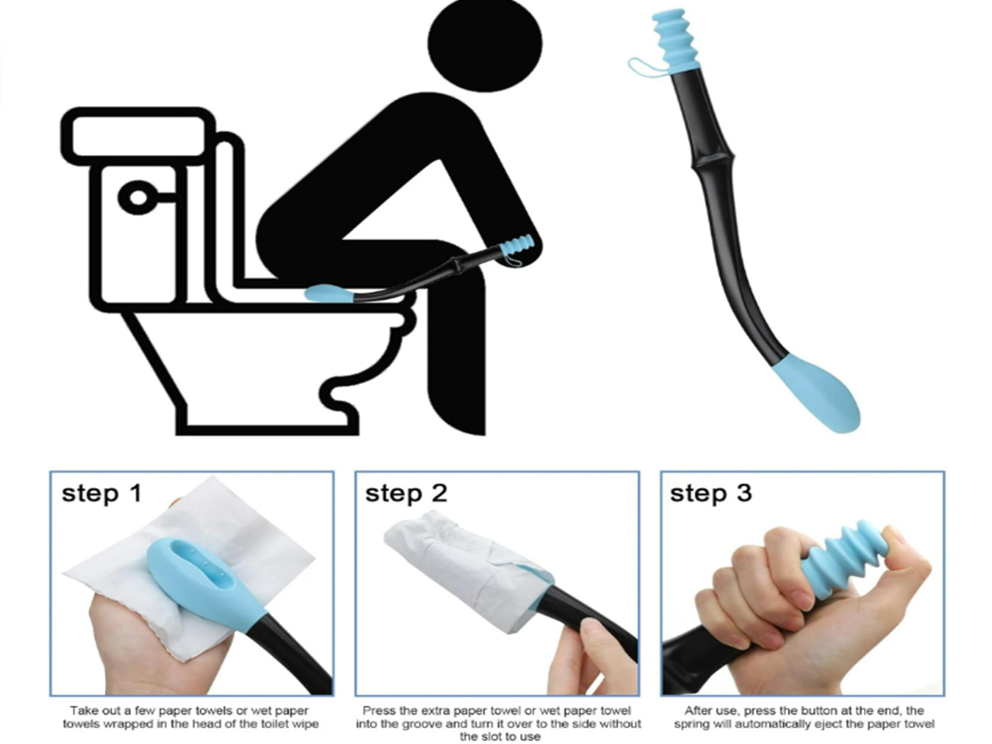 Long Handle Butt Wiper Toilet Aids for Elderly and Disabled