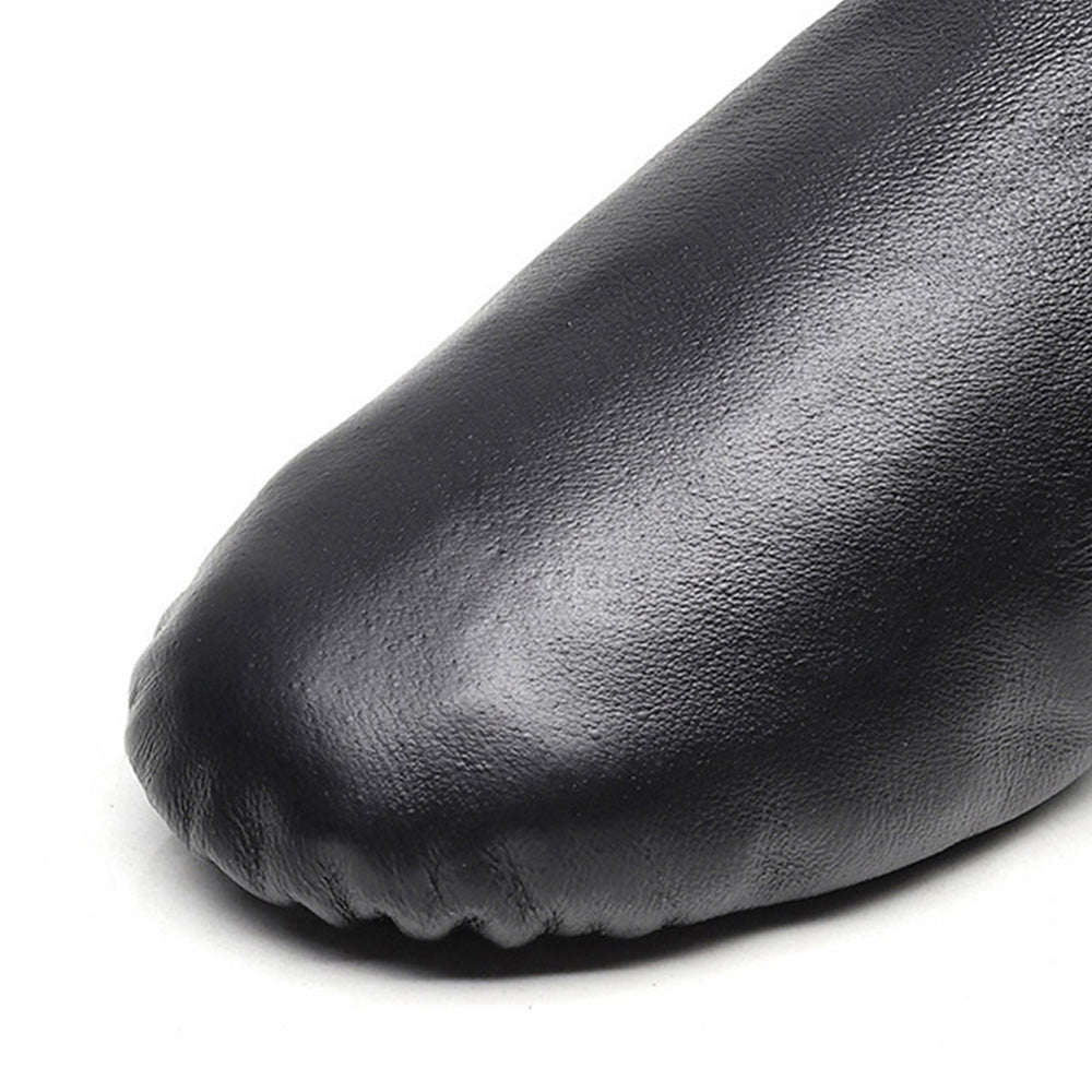 Leather Dance Shoes with Stretch Fabric Slip Resistant Sole Low Heel Women-Black