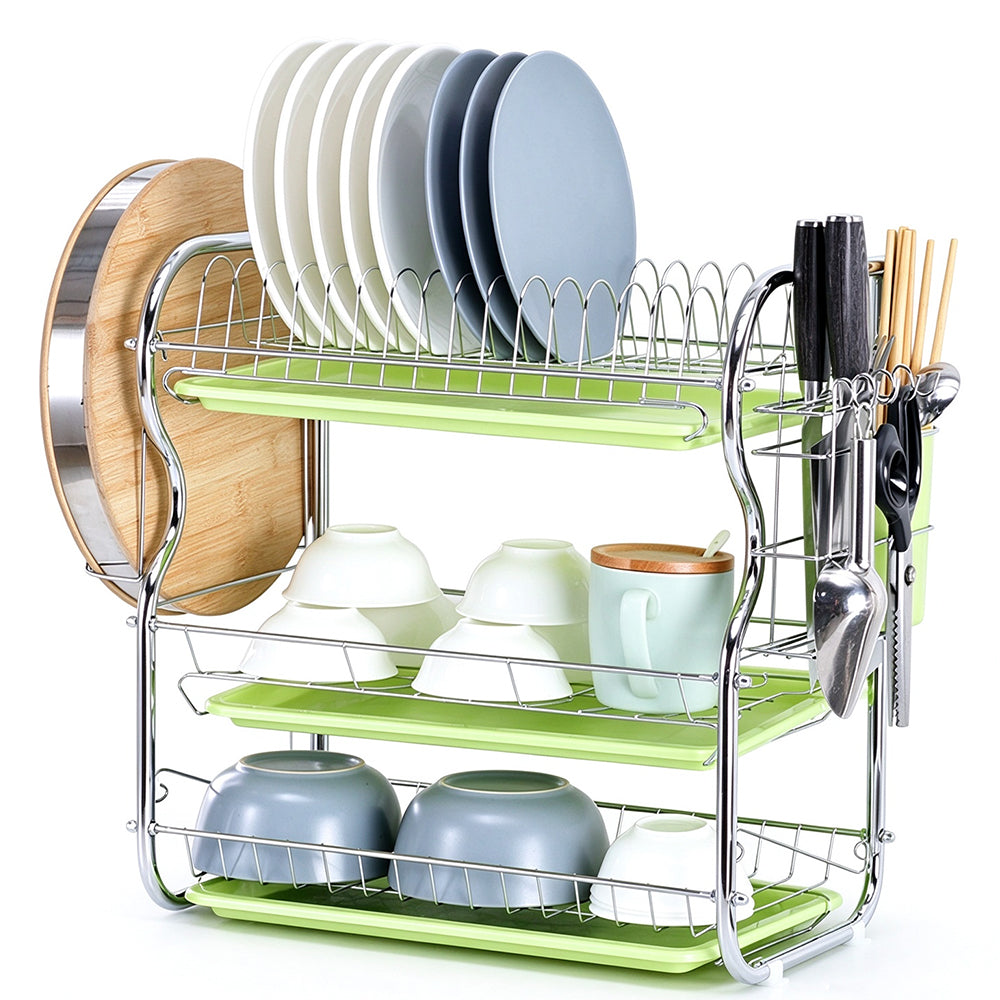 Multifunctional 3 Tier Iron Dish Drying Rack with Drainboard