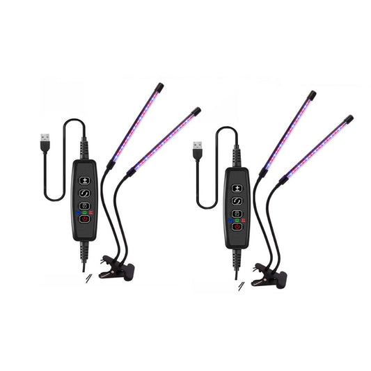 2Pcs 2 Head Indoor Clip LED Grow Light Growing Veg Flower 8W Plant Lamp