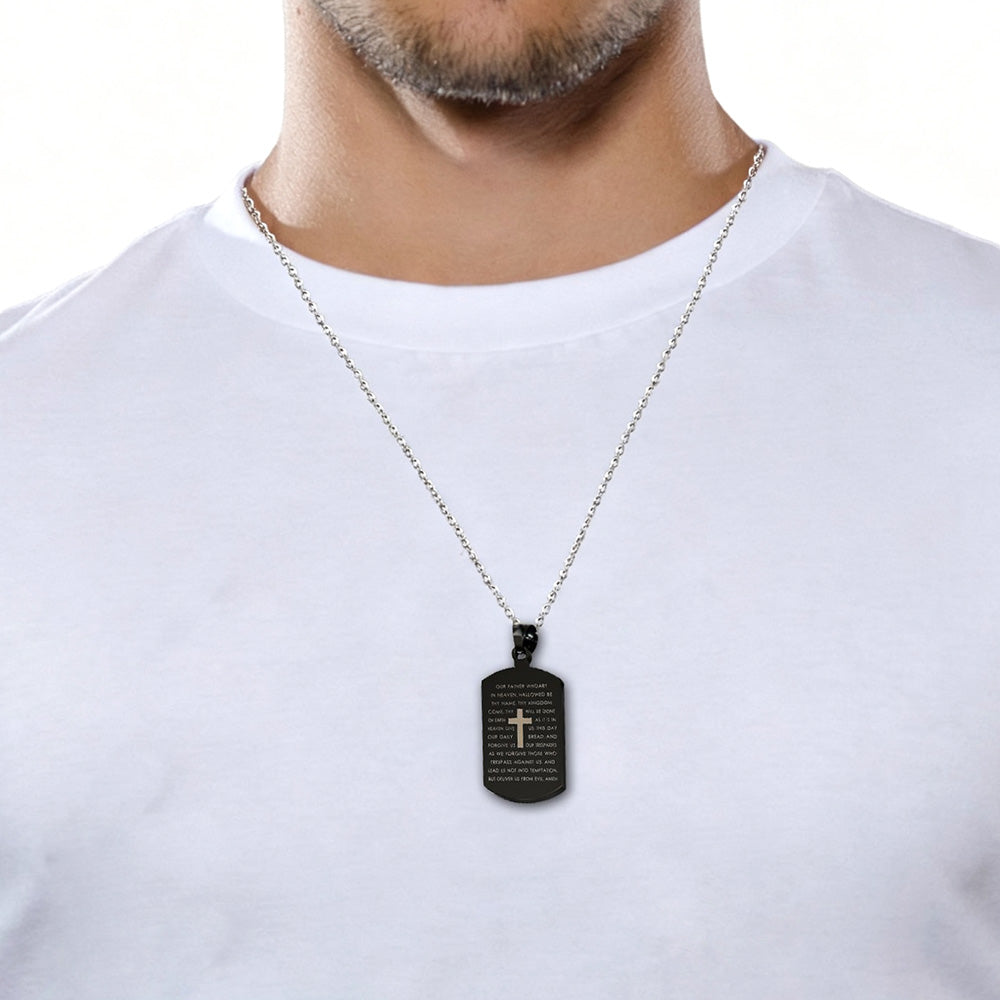 Stainless Steel Bible Cross Military Tag Pendant Necklace