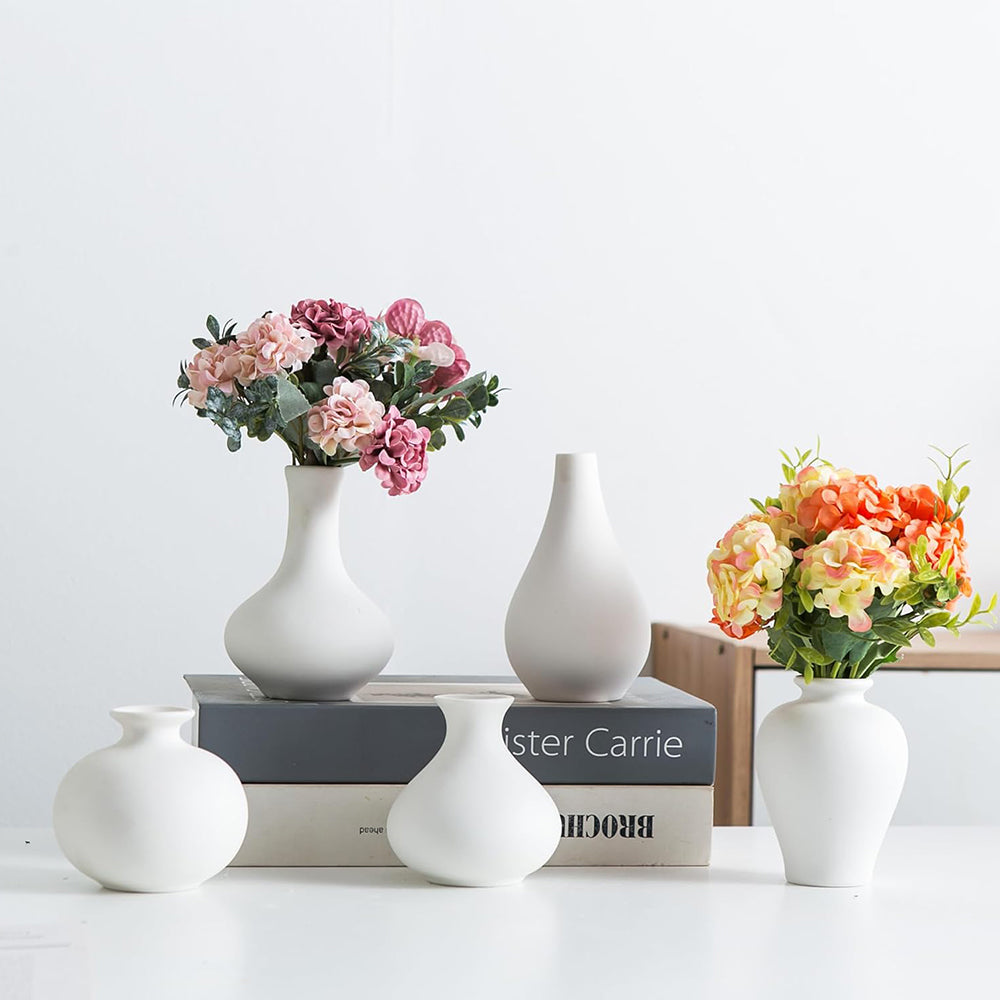 Set of 5 Small Ceramic Vases Modern Matte Bud Vase for Home Decor