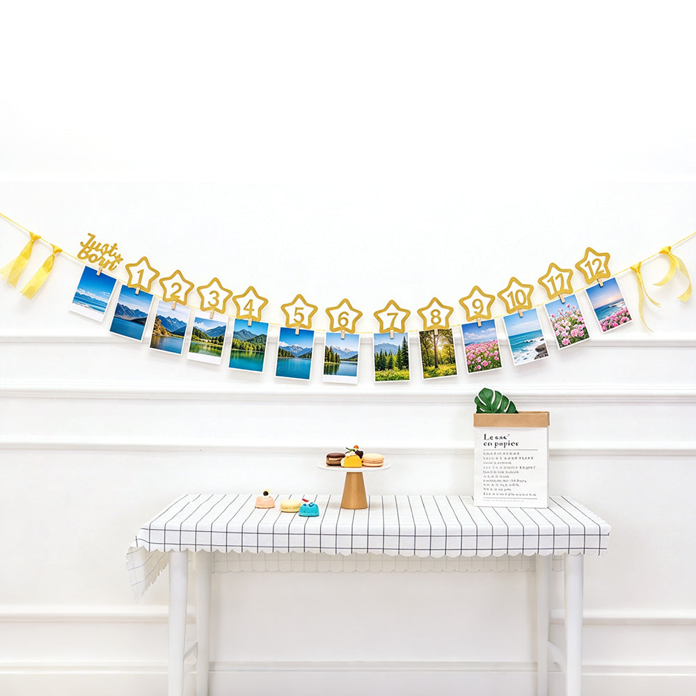 2 Pack 1 to 12 Month Glitter Star Photo Banner for First Birthday Party