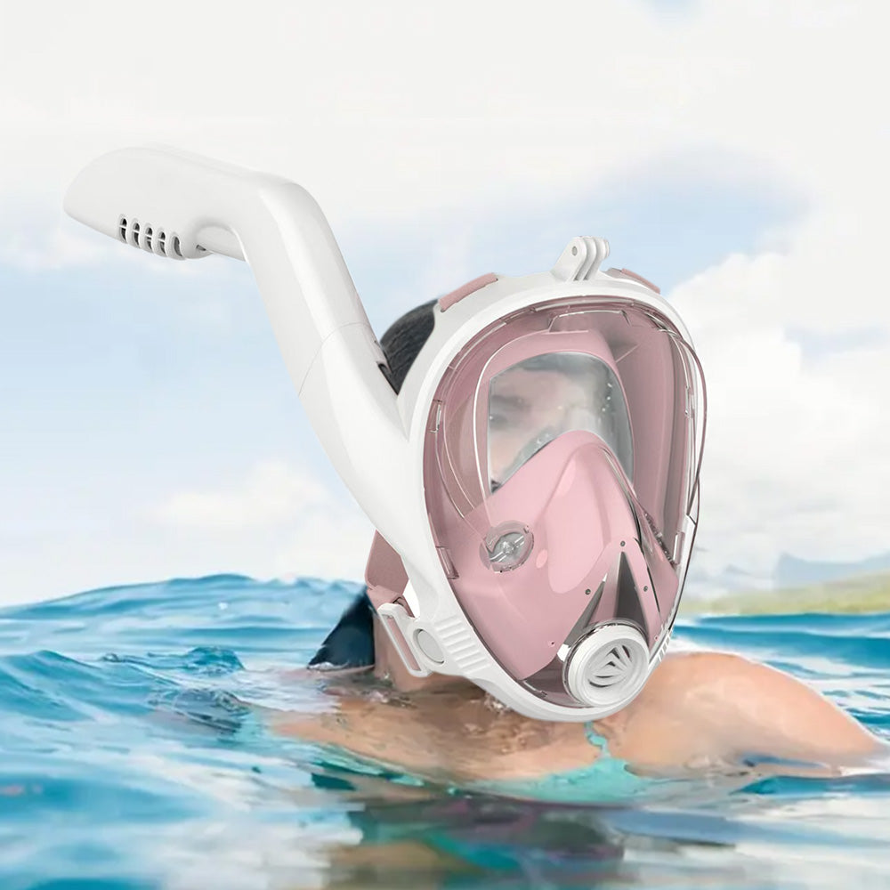 Full Face Snorkel Mask Side Snorkel Mask Panoramic View Snorkeling Gear-Pink