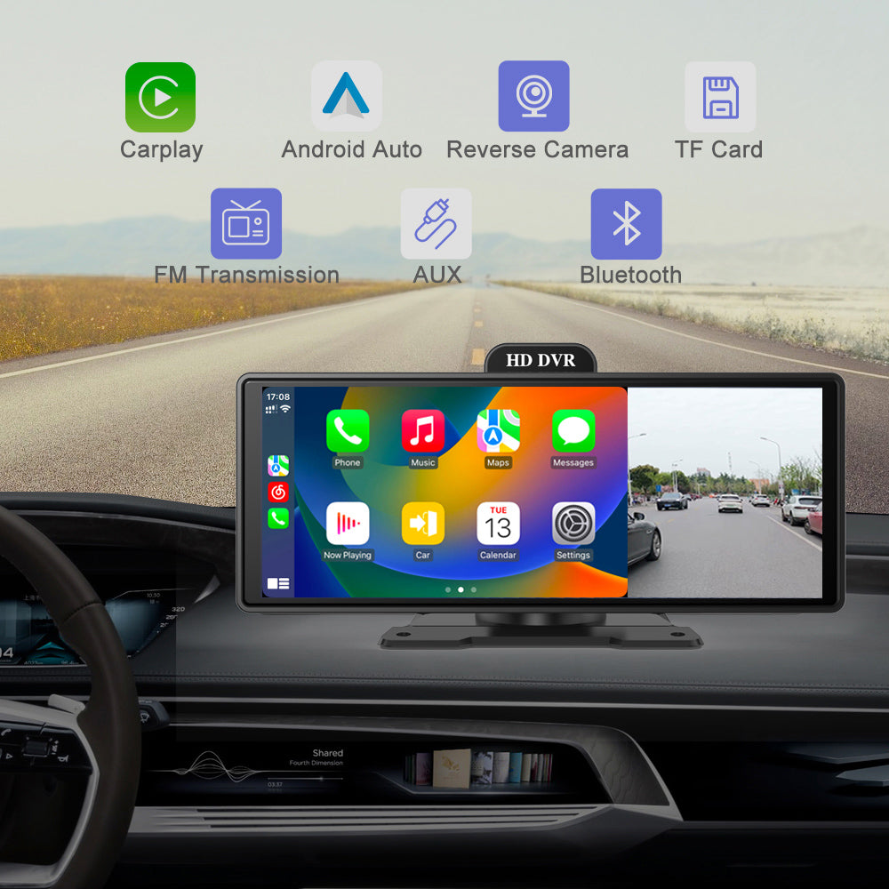 10.26 Inch 4K Portable Wireless Carplay Dual Car Recorder