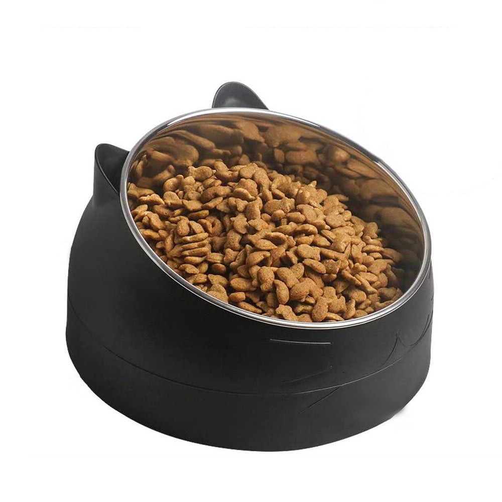 400ml Stainless Steel Tilted Pet Bowl Non-Slip Raised Feeder for Cats and Dogs