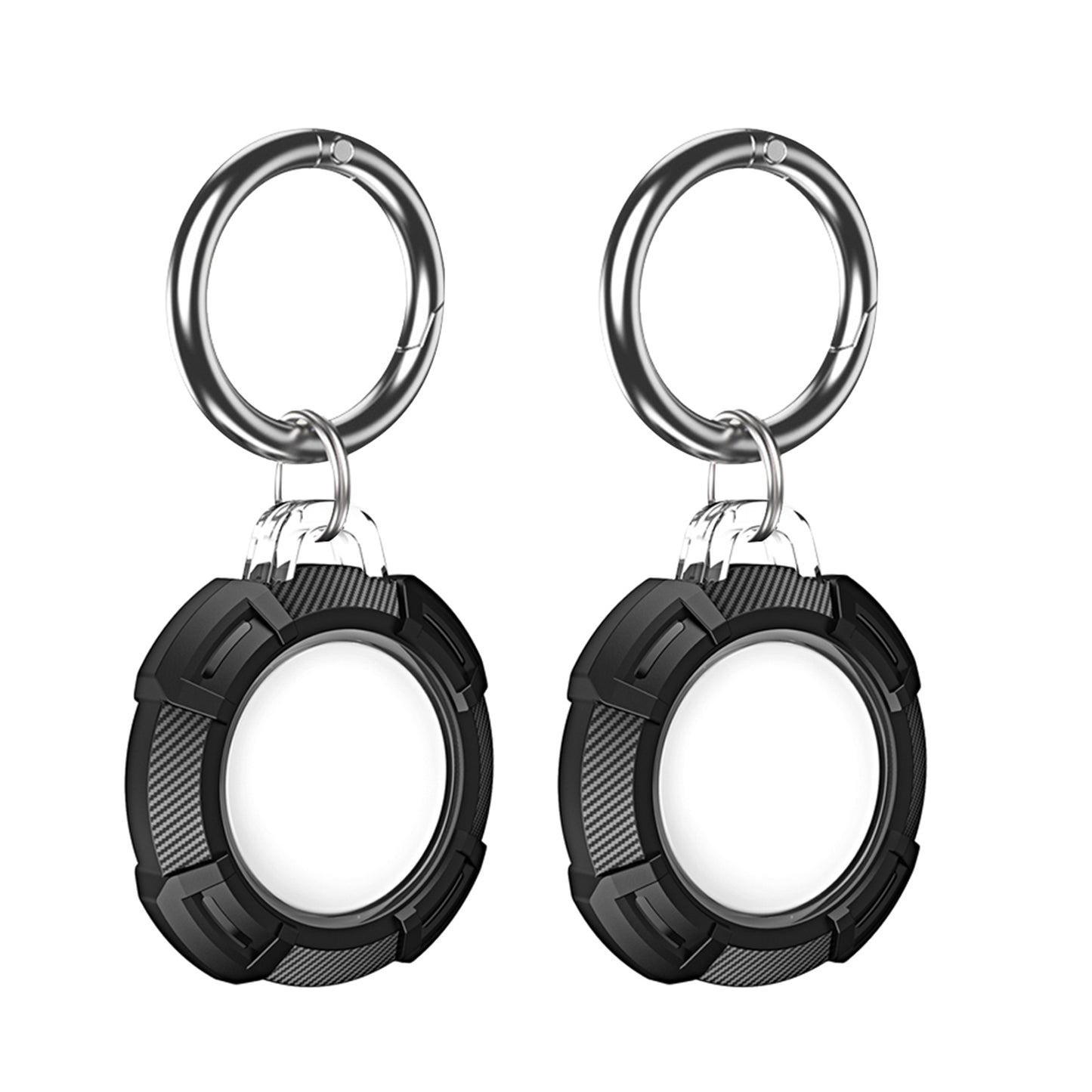 2Pcs For Apple AirTag Carbon Fiber Shockproof Armor Protective Case Cover Anti-lost Holder Keyring