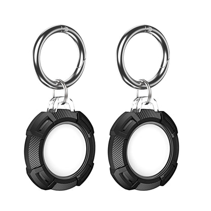 2Pcs For Apple AirTag Carbon Fiber Shockproof Armor Protective Case Cover Anti-lost Holder Keyring