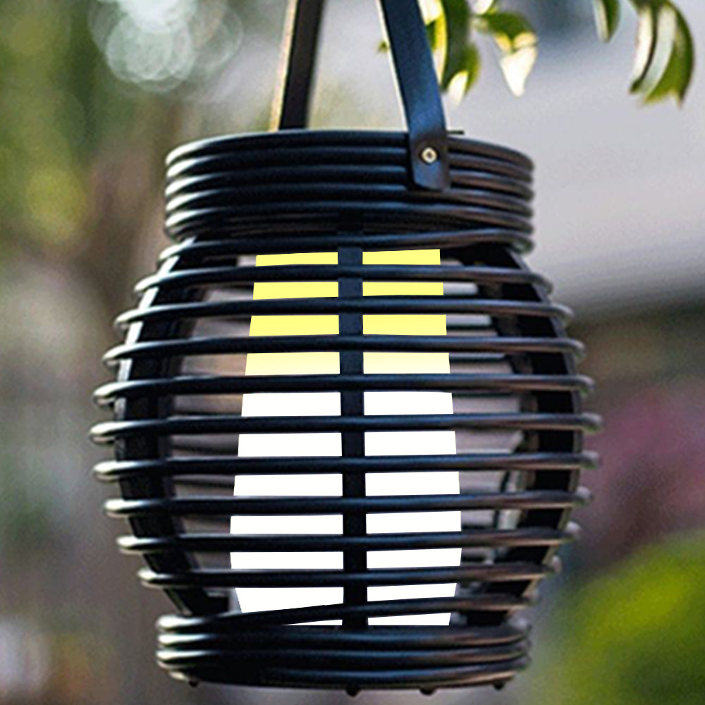 Portable Simulated Rattan Flame Round Solar Lantern Lamp