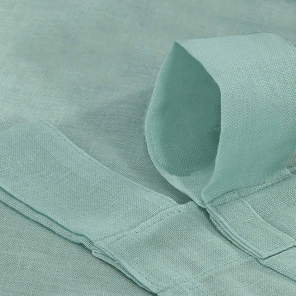 2Pcs Linen Sheer Curtains Living Room Curtains Pair Privacy Linen Draperies-Green