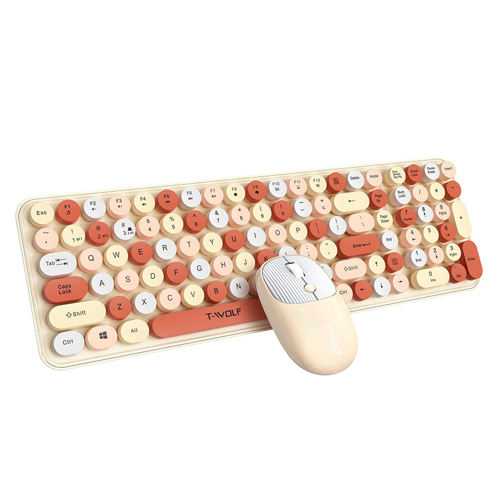 2.4GHz Wireless Keyboard And Mouse Combo With Round Key Caps