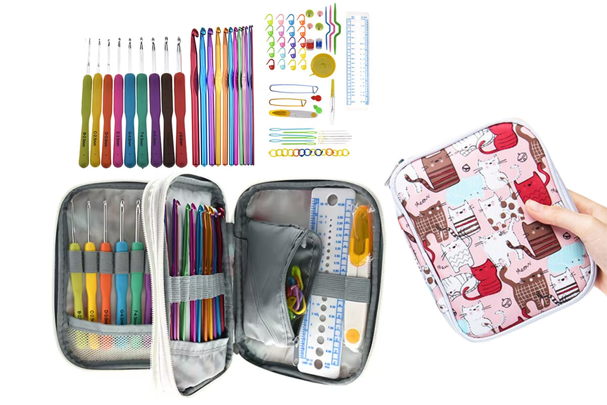 72-Piece Crochet Hooks Set with Knitting Needles and Sewing Tools for DIY with Storage Bag