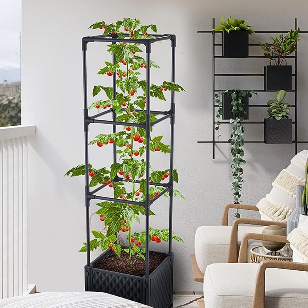 3Tiers Raised Planter Boxes with Trellis for Climbing Vegetable Plants